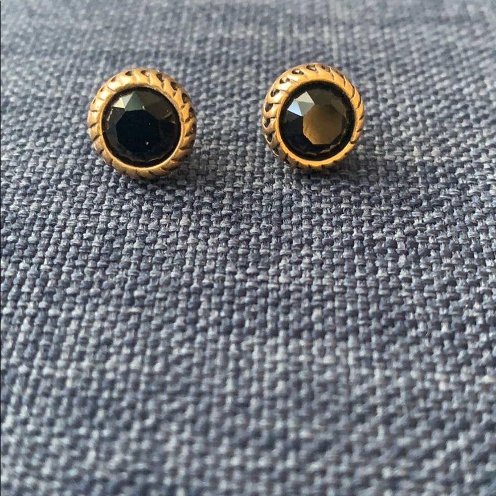 Lucky Brand Gold with Black Stone Stud Earrings